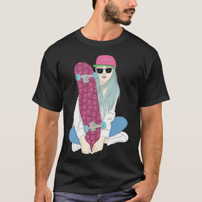 Girls Skate Skateboard Skateboarding Do A Kickflip T-Shirt (Front)