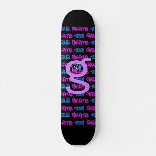 Girls Skate Too! - Black Skateboard -(pink & blue)