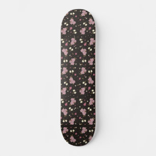 Girls Skateboard - pink flowers on dark brown