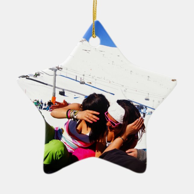 Girls Ski slope Ceramic Ornament (Front)