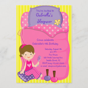 Girls Sleeping bag Sleepover Birthday Invitation
