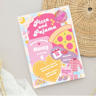Girls Sleepover Pizza and Pajama Party Invitation