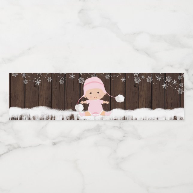 Girls Snowflake Baby Shower Water Bottle Labels (Single Label)