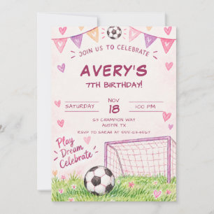Girls Soccer Birthday Party Invitation