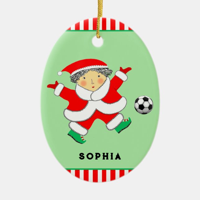 Girls Soccer Christmas Collectable Ceramic Ornament (Front)