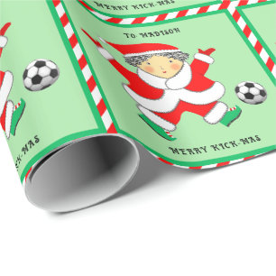 Girls Soccer Christmas Holiday Gift Wrapping Paper