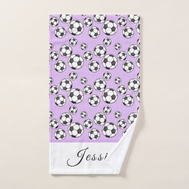 Girl's Soccer Cute Pink Ball Pattern Kid Team Name Hand Towel (Hand Towel)