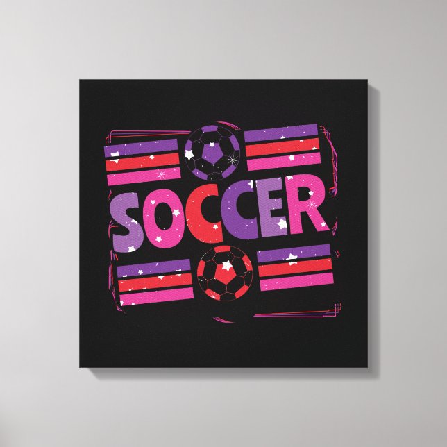Girls Soccer Geometric Retro Typography Canvas Print (Front)
