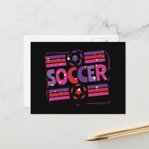 Girls Soccer Geometric Retro Typography Postcard