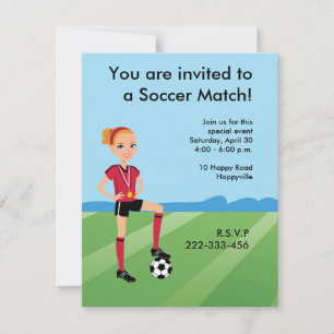 Girl's Soccer Invitation with Illustration