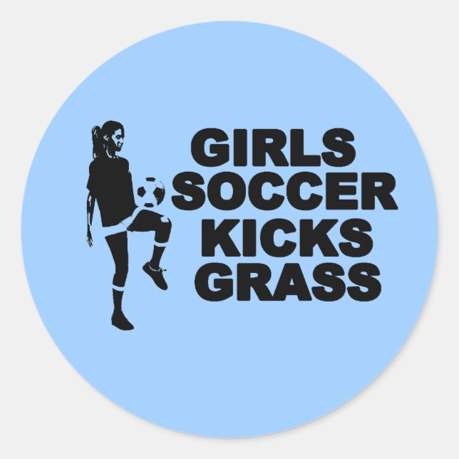 Girls Soccer Kicks Grass Classic Round Sticker (Front)