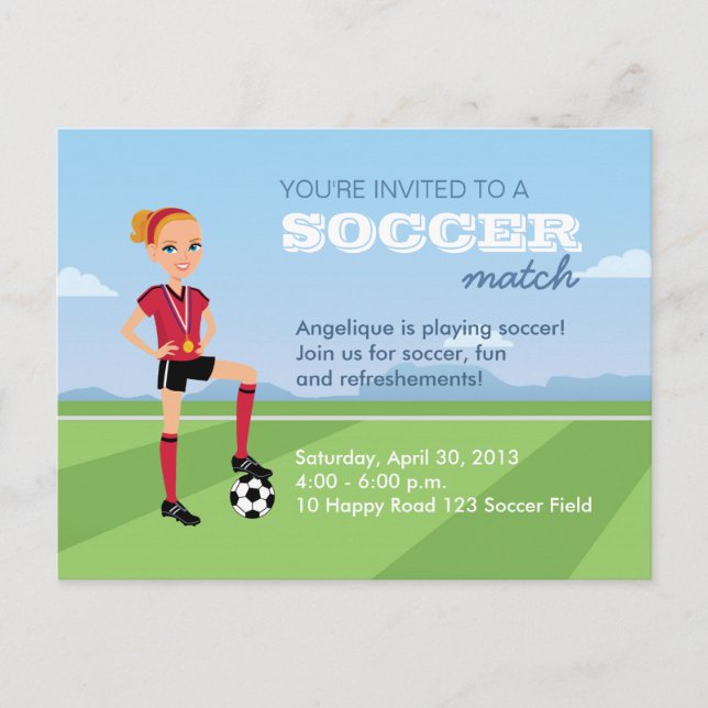 Girl's Soccer Match Postcard Invitation (Front)