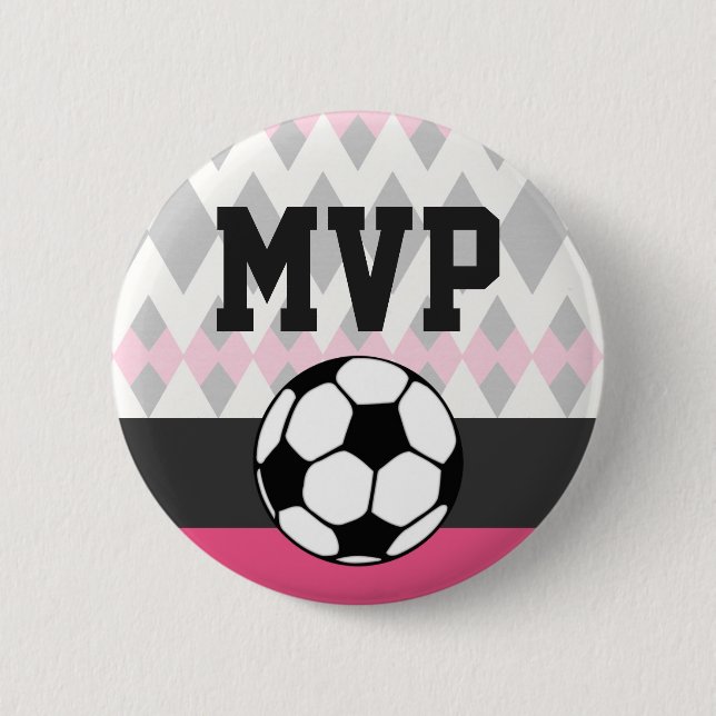 Girl's Soccer Party Custom Birthday MVP 2 Inch Round Button (Front)