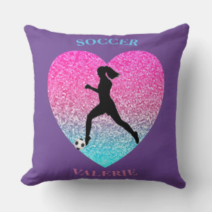 Girls Soccer Personalized Purple Throw Pillow