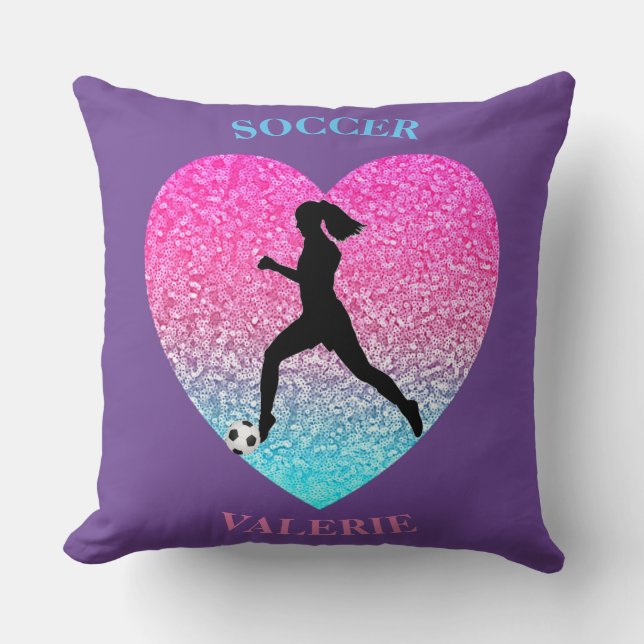 Girls Soccer Personalized Purple Throw Pillow (Front)