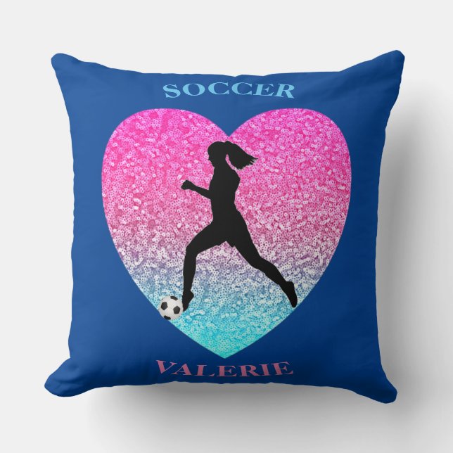 Girls Soccer Personalized Throw Pillow (Front)