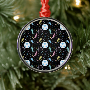 Girls Soccer Silhouettes Stars and Sparkles Metal Ornament