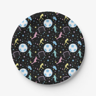 Girls Soccer Silhouettes Stars and Sparkles Paper Plate