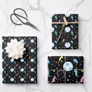 Girls Soccer Silhouettes Stars and Sparkles Wrapping Paper Sheet