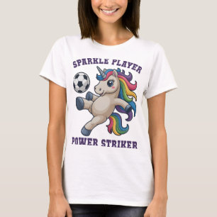 Girls Soccer Sparkle Player Unicorn Power Striker  T-Shirt