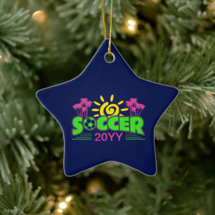 Girls Soccer Sunshine Palm Trees Ceramic Ornament