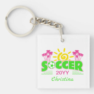 Girls Soccer Sunshine Palm Trees Keychain