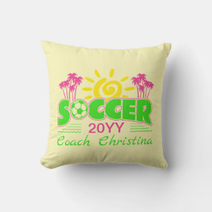 Girls Soccer Sunshine Palm Trees Throw Pillow