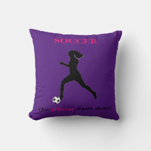 Girls Soccer - This princess wears cleats! Throw Pillow