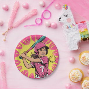 Girls Softball Birthday Party Paper Plate