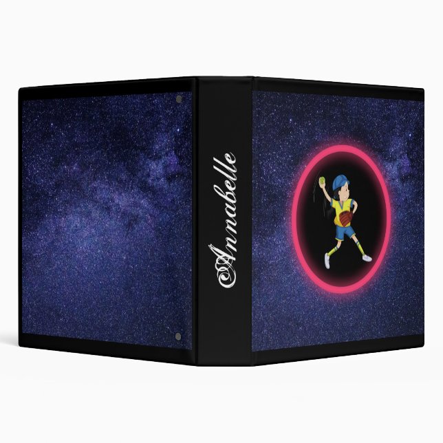 Girls Softball Galaxy 3 Ring Binder (Background)