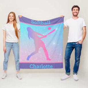 Girls Softball Pastel Fleece Blanket