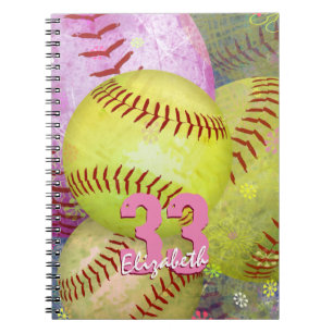 Girls' Softball Pink Bright Yellow personalized  Notebook