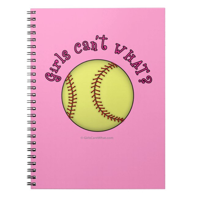 Girls Softball-Pink Text Notebook (Front)