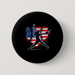 Girls Softball Pitcher Red White Blue Summer 2 Inch Round Button