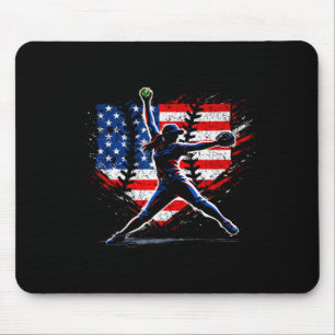 Girls Softball Pitcher Red White Blue Summer Mouse Pad