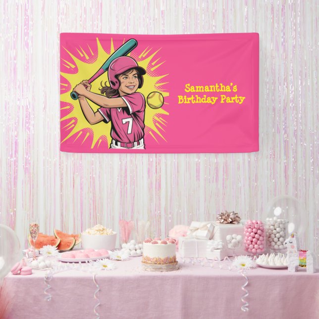 Girls Softball Softball Birthday Party Banner (Party)