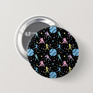Girls Softball - Women Players with Stars 2 Inch Round Button