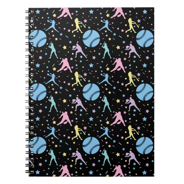 Girls Softball - Women Players with Stars Notebook (Front)