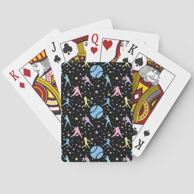 Girls Softball - Women Players with Stars Playing Cards (Back)