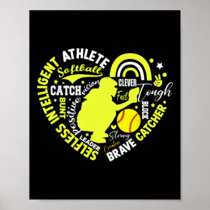 Girls Softll Catcher Great For Teens Heart Brave C Poster