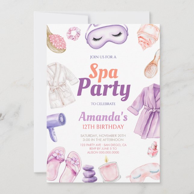 Girls Spa Birthday Invitation (Front)