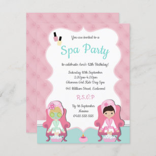 Postcard size Pack of 10 Pamper Party Invitations Girls Birthday Invites