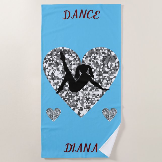 Girls Sparkling Silver Heart Dance Beach Towel (Front)