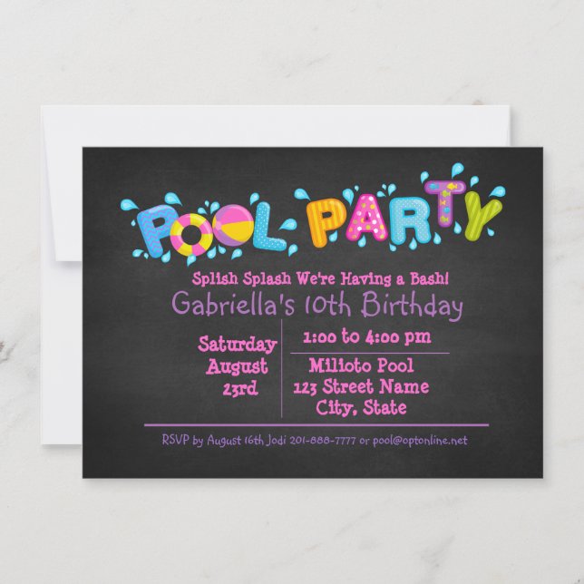 Girls Splish Splash  Come To Our Bash Pool Party Invitation (Front)