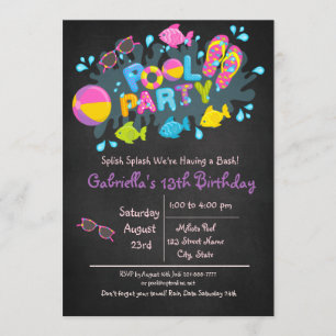 Girls Splish Splash  Come To Our Bash Pool Party Invitation