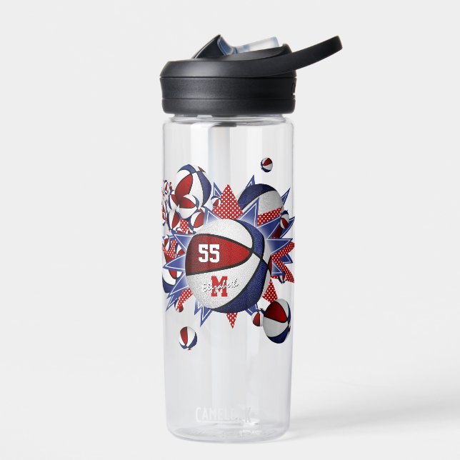 girl's sports basketballs red white blue stars water bottle (Left)