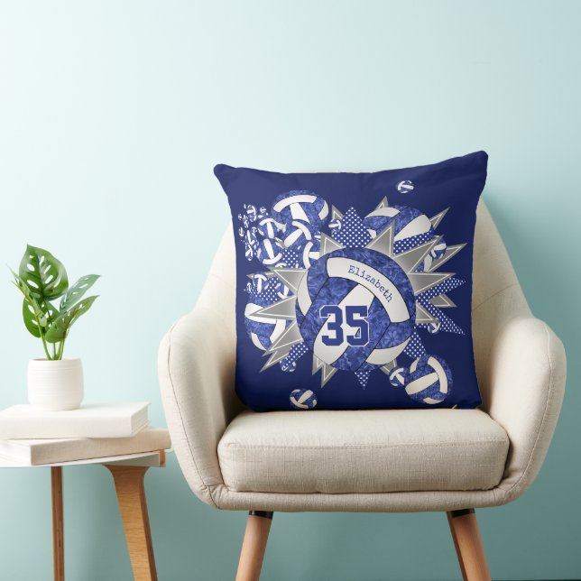 girls sports room blue white volleyballs stars  throw pillow (Chair)