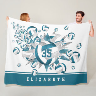 girls sports teal grey volleyballs stars fleece blanket