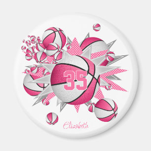 girls sports team gifts basketballs stars pink magnet