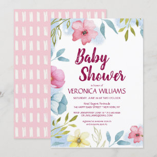 Girls Spring Floral Watercolor Baby Shower Invitation